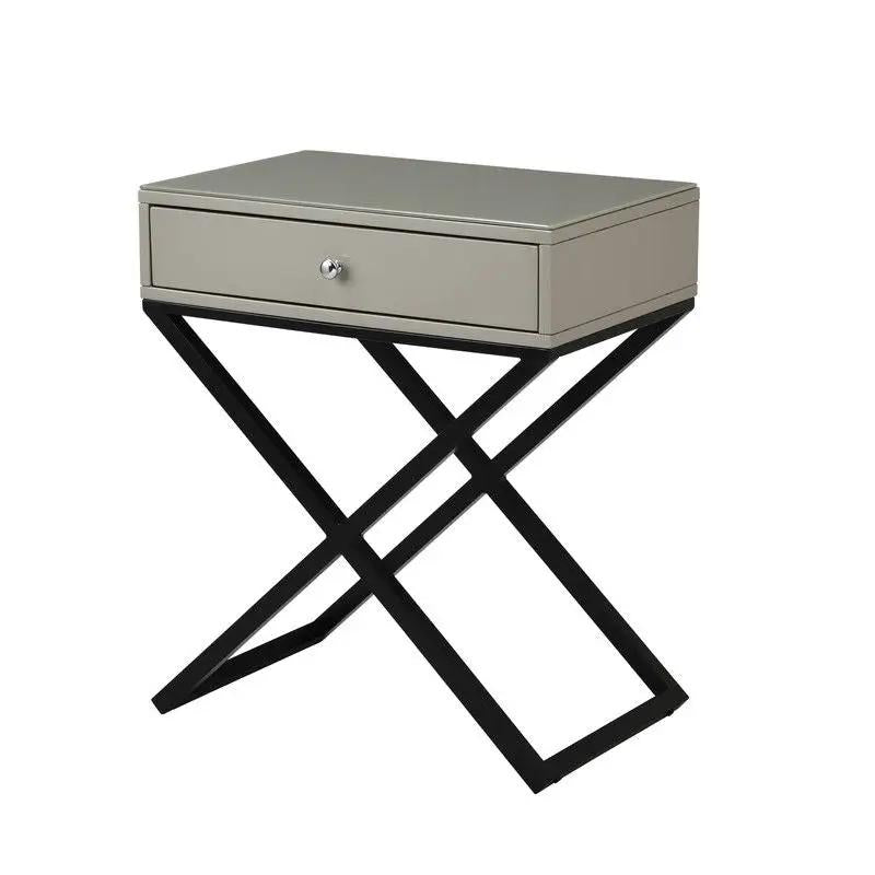 Koda End Side Table | Nightstand With Drawer | Cross Base | 26.5 Inch Height