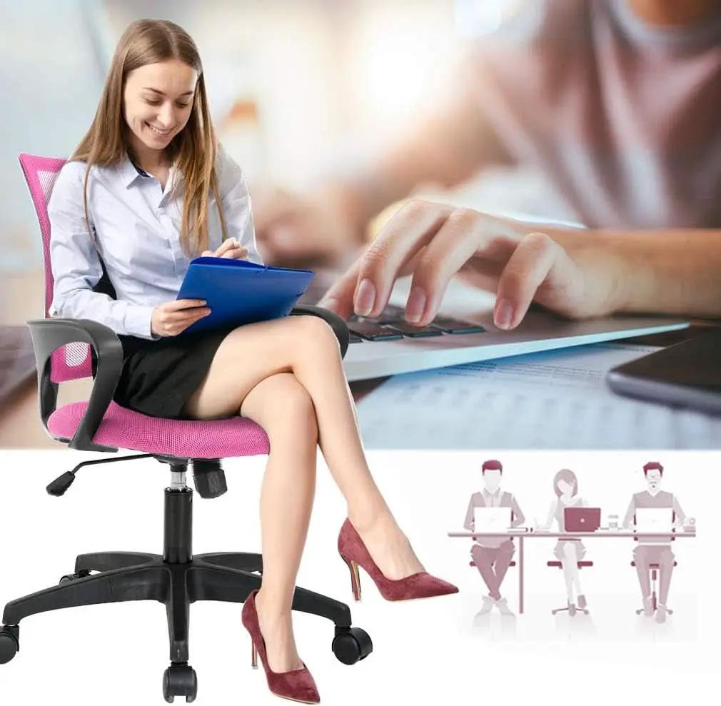Pink Ergonomic Mesh Office Chair With Lumbar Support And Height Adjustable from PriceLows™