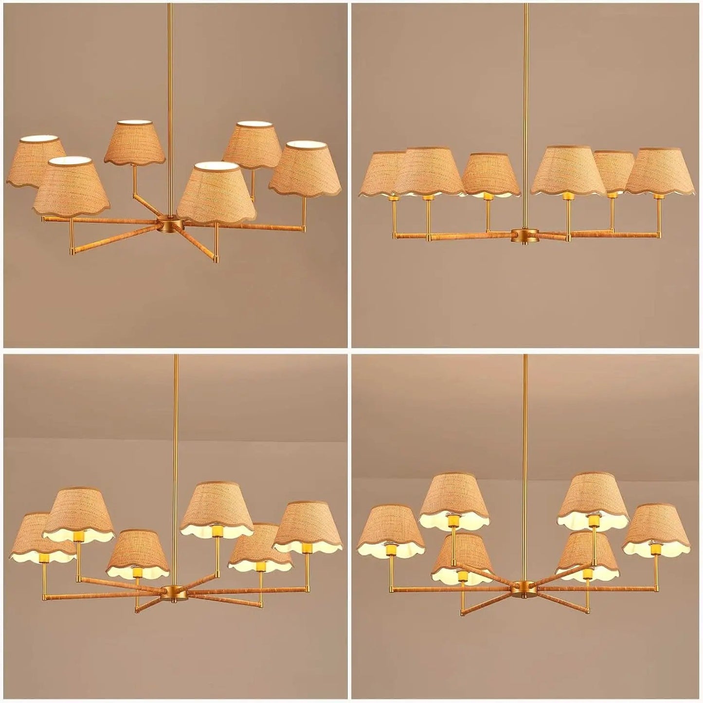 39 Inch Boho Rattan Chandelier Pendant Light 6 Lights from PriceLows™