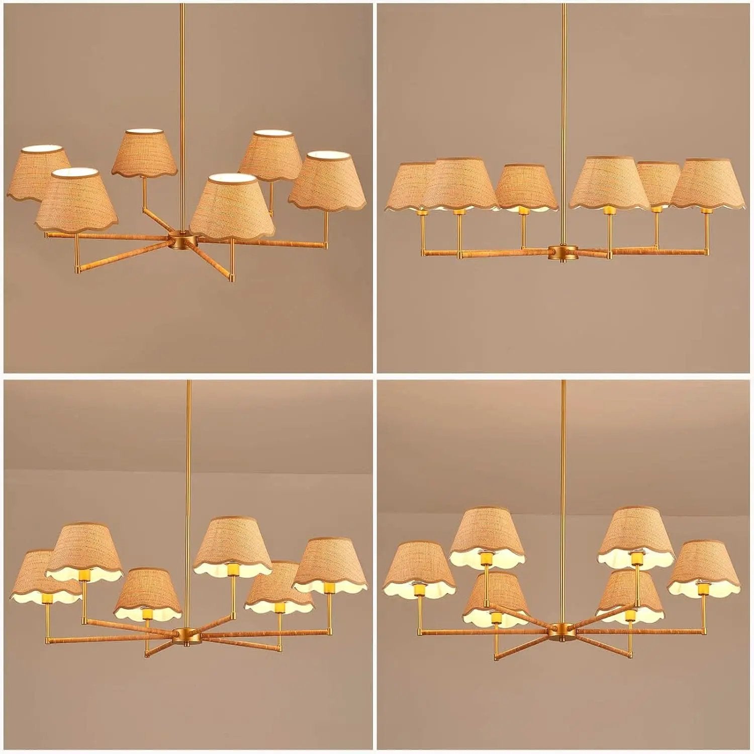 39 Inch Boho Rattan Chandelier Pendant Light 6 Lights from PriceLows™