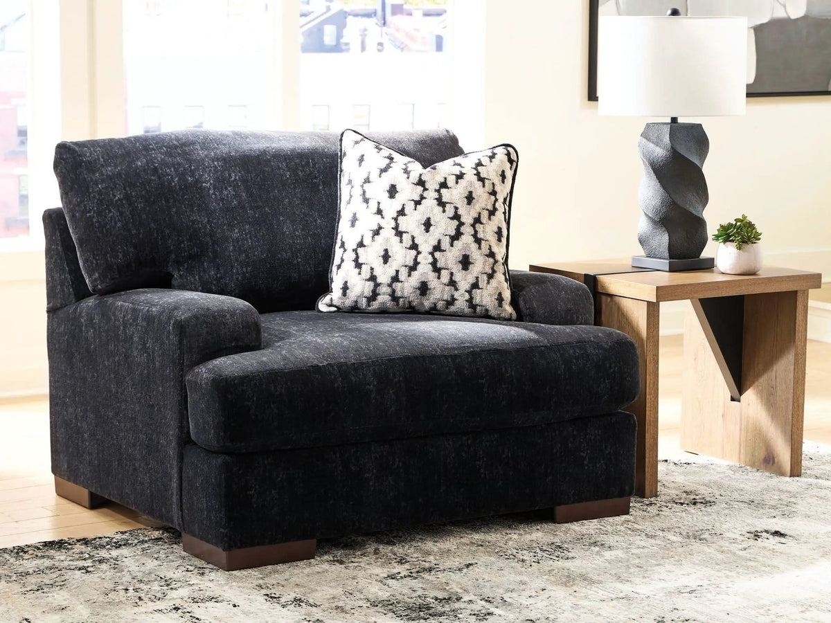 Whitmore Manor Chair And A Half | 50 x 45 x 41 in | Chenille & Wood | Black Pearl