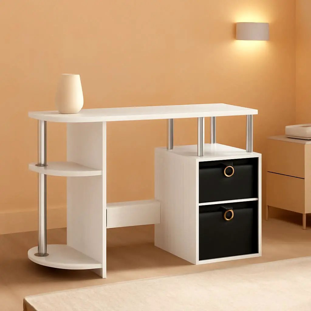 Jaya Simplistic Computer Desk White Oak With Storage from PriceLows™