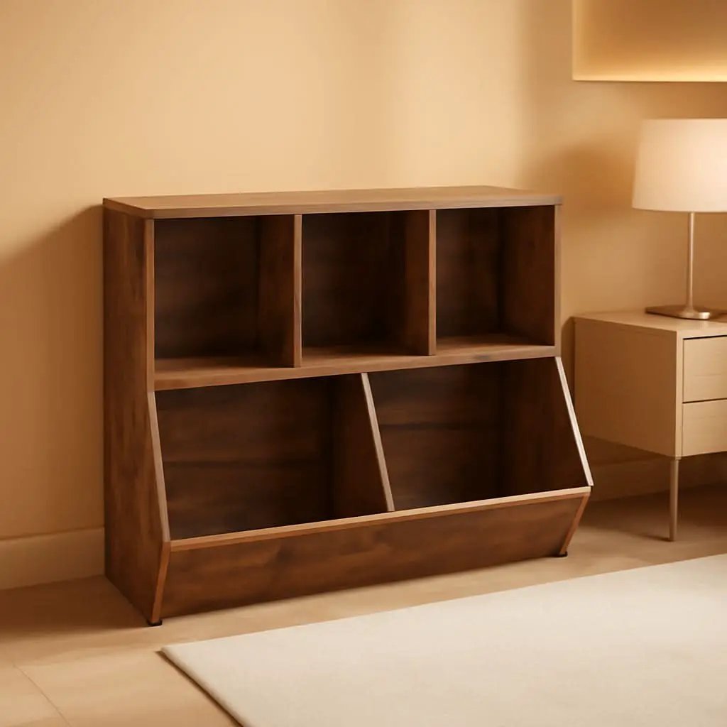 Kids Bookshelf With Toy Storage Cubby 35.4 Inch Rustic Brown from PriceLows™