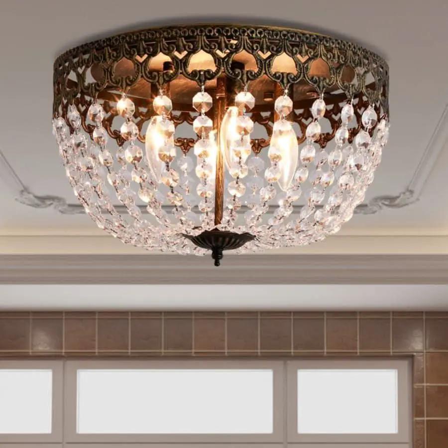 Bronze Crystal 15 Inch Four Light Flush Mount Ceiling Light from PriceLows™