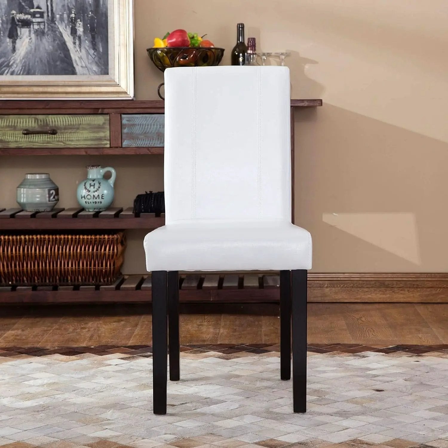 Off White Leatherette Padded Parson Chair Set of 2 from PriceLows™