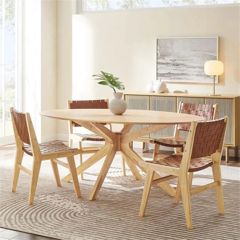 Crossroads 71 Inch Oak Oval Dining Table Mid Century from PriceLows™
