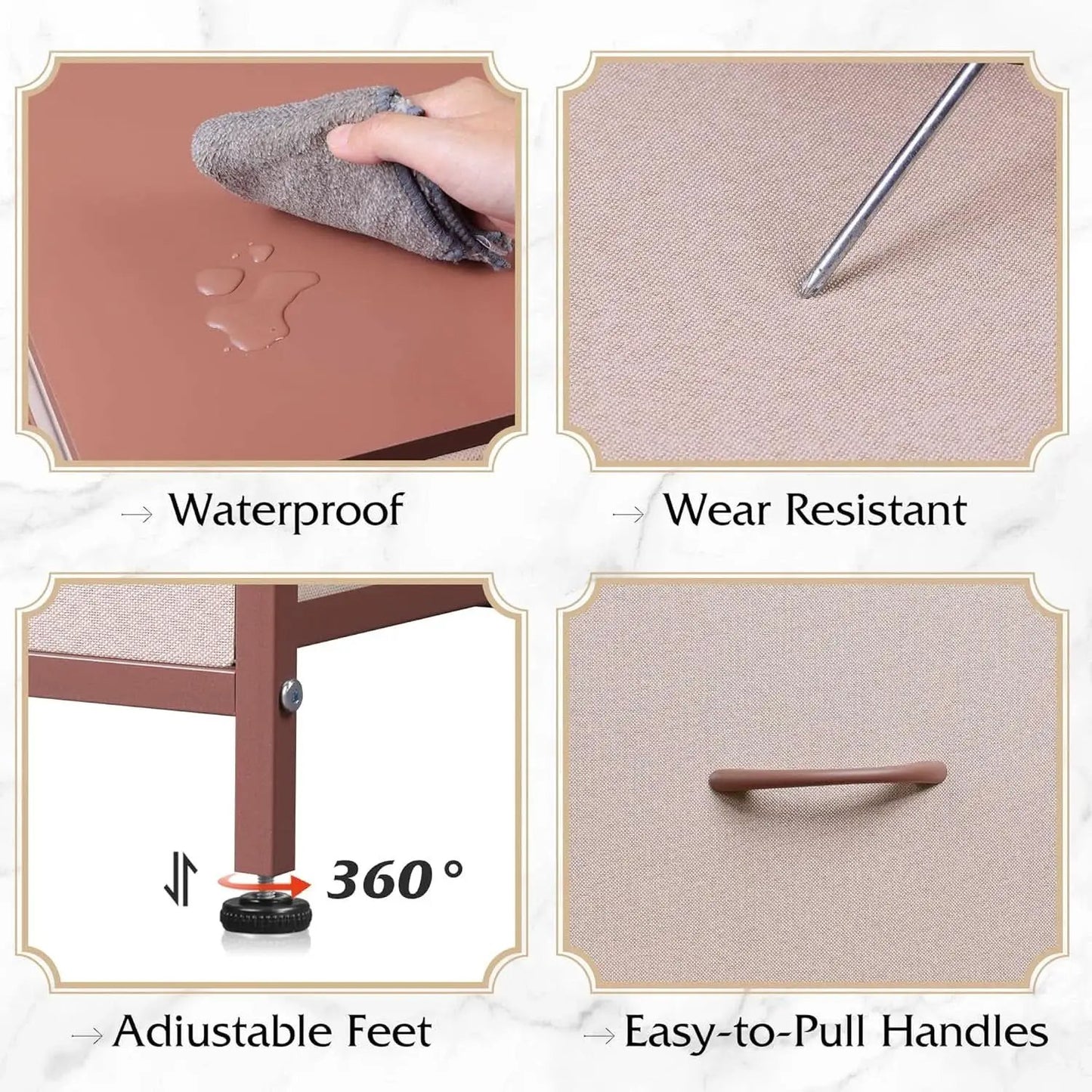4 Drawer Pink Rose Gold Fabric Dresser With Wood Top from PriceLows™