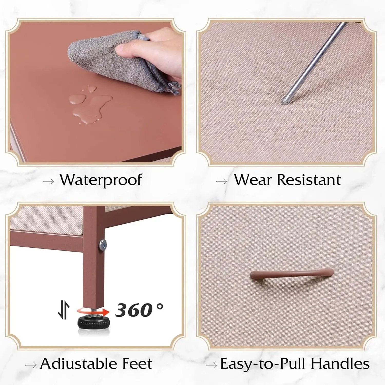 4 Drawer Pink Rose Gold Fabric Dresser With Wood Top from PriceLows™