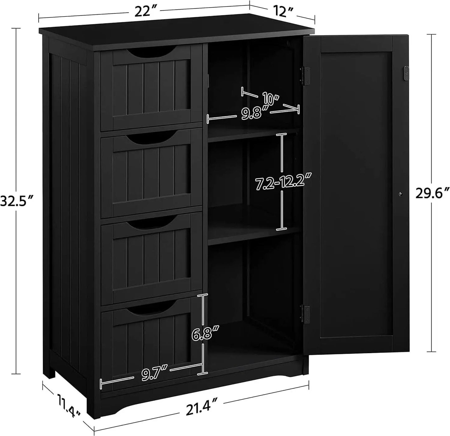 Wooden Bathroom Floor Storage Cabinet With 4 Drawers And Cupboard Freestanding from PriceLows™
