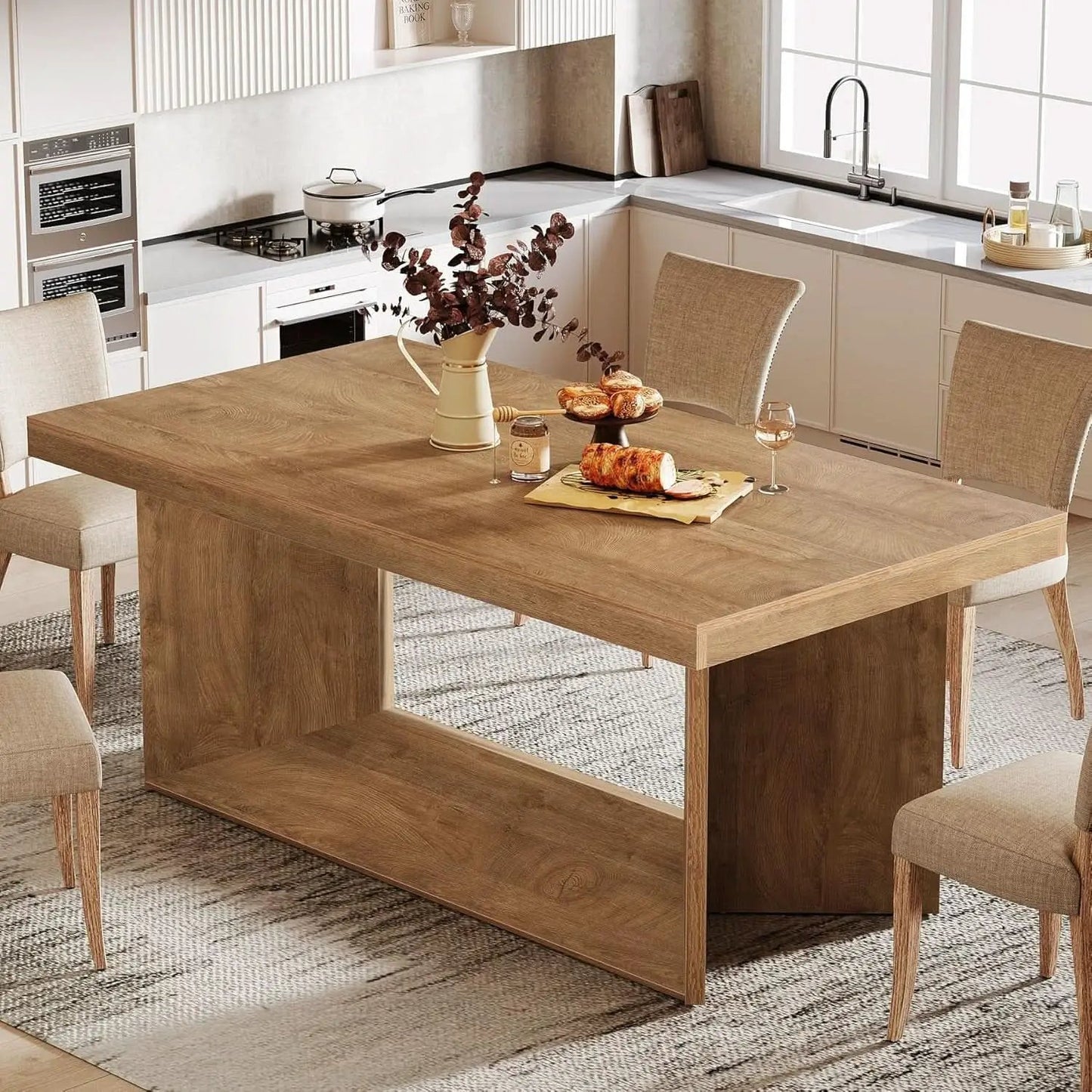 63 Inch Brown Farmhouse Dining Table Seats Four To Six from PriceLows™