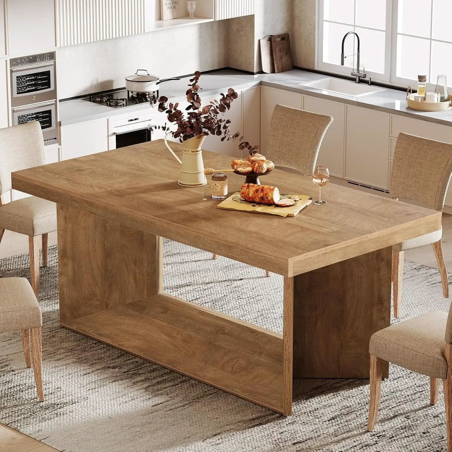 63 Inch Brown Farmhouse Dining Table Seats Four To Six from PriceLows™