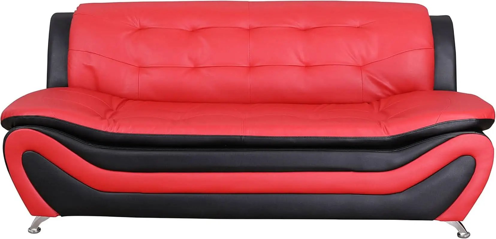 Aldo 3 Piece Modern Sofa Set Black Red Faux Leather from PriceLows™
