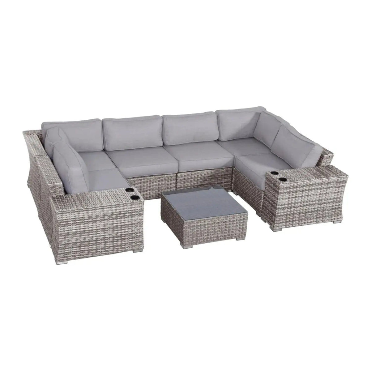 4 Person Patio Seating Set With Cushions, All Weather - | 2 Piece Outdoor Set | Wicker & Glass | Gray