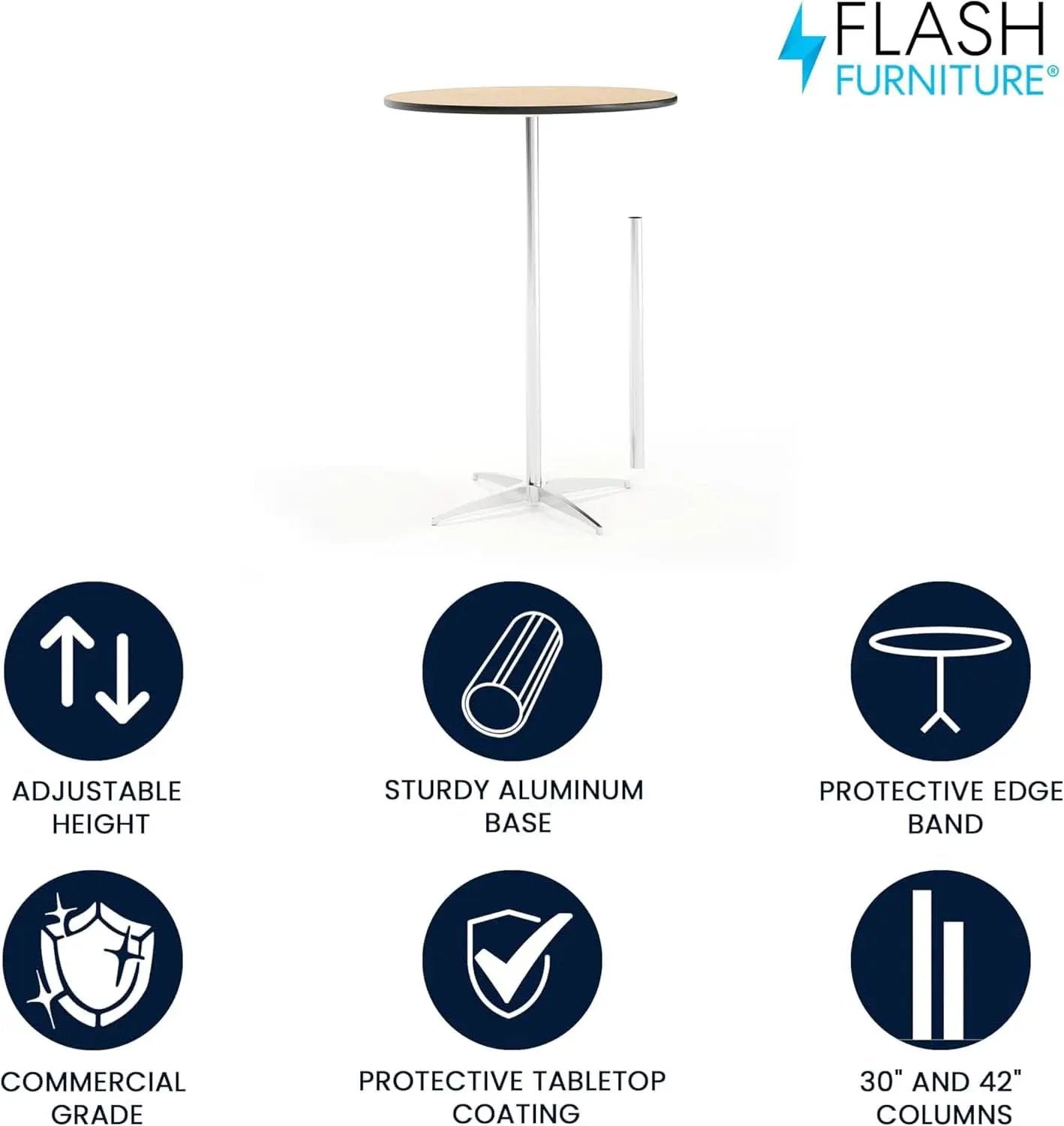 Natural Birch Wood Round Cocktail Table Adjustable from PriceLows™