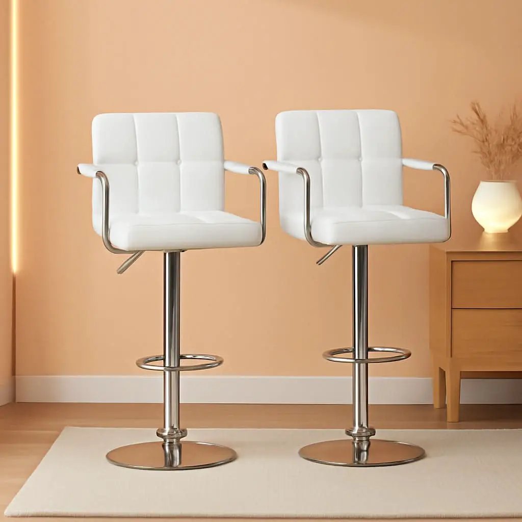 White PU Leather Adjustable Swivel Bar Stools Set of 2 from PriceLows™