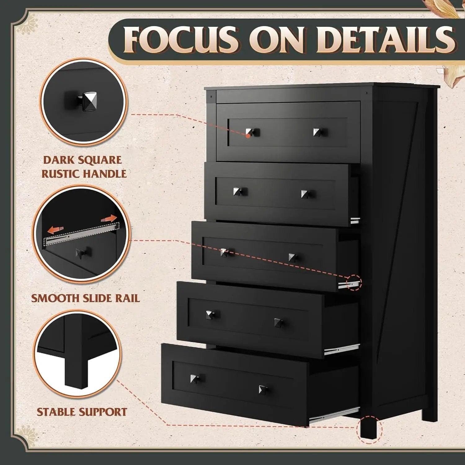 Farmhouse Tall Black Walnutstain Dresser With Drawers from PriceLows™