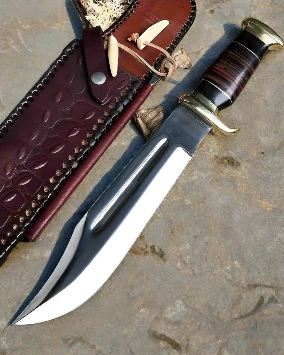 Custom Handmade D2 Steel Dundee Bowie Knife 15” Buffalo Horn & Leather Grip with | Steel | crocadile dundee bowie knife | Home