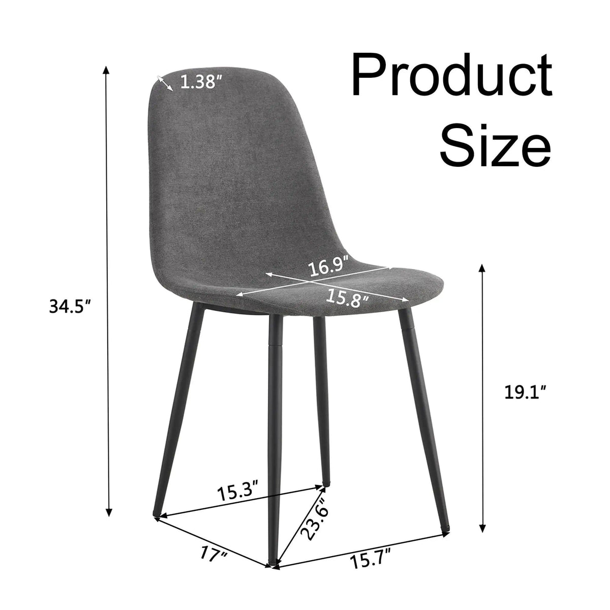 Modern Medieval Style Cushioned Side Chairs Set With Metal Legs For Kitchens | 2 Pieces | Fabric & Metal | Dining Room