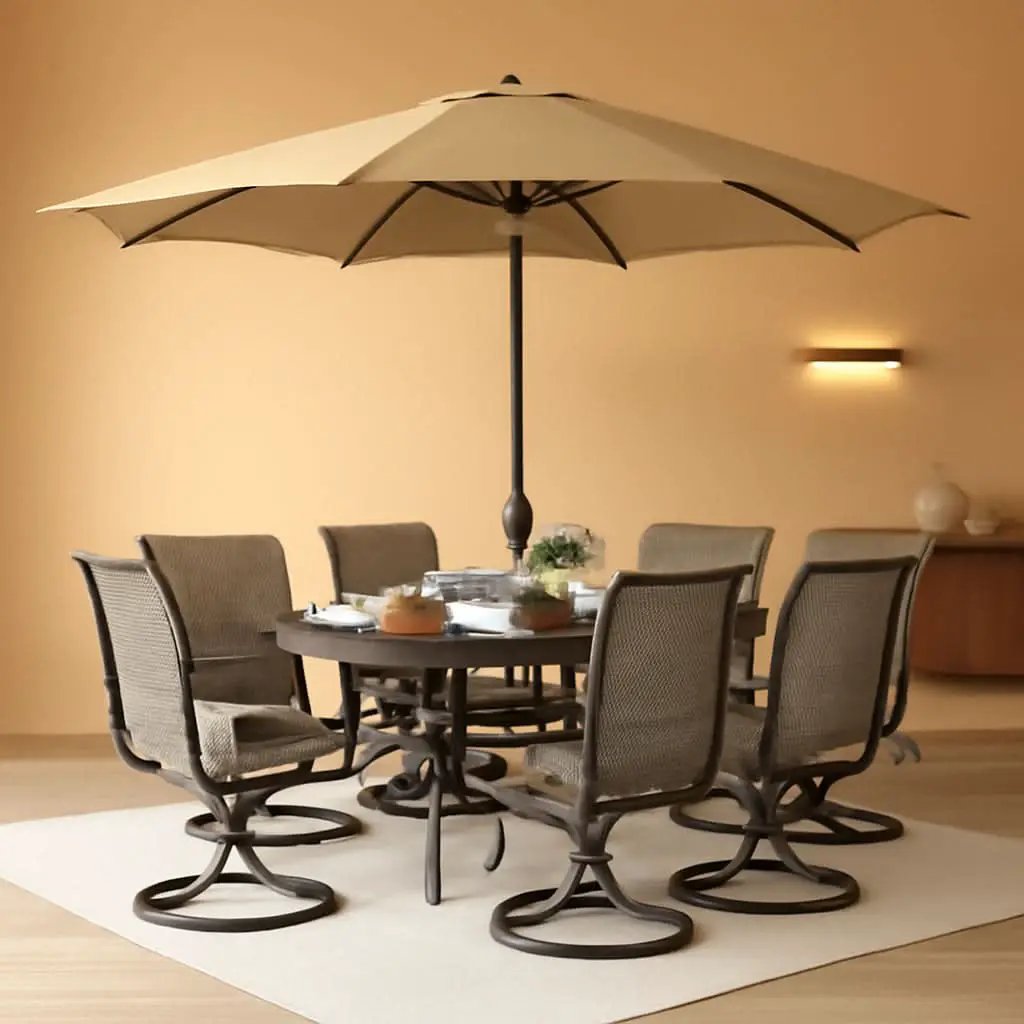 8 Piece Patio Dining Set For 6 With 13 Foot Beige Umbrella from PriceLows™