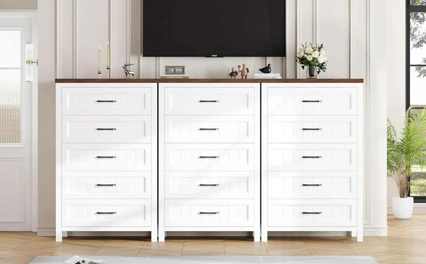 Five Drawer Dresser 44.9 Inch Tall PowderCoatWhite from PriceLows™