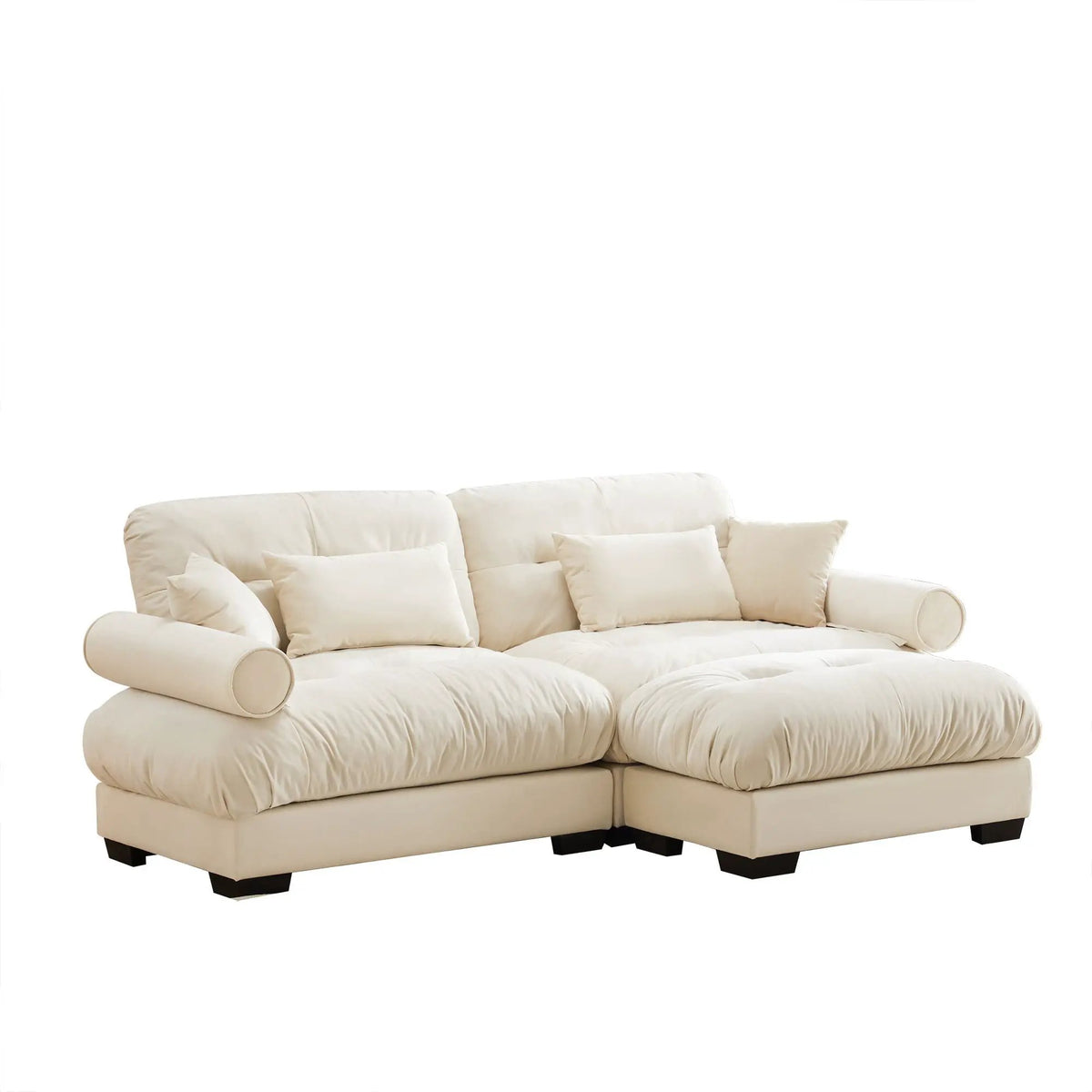 Modular Sectional Sofa | Deep Comfort Cushions | Vintage Fabric Ottoman
