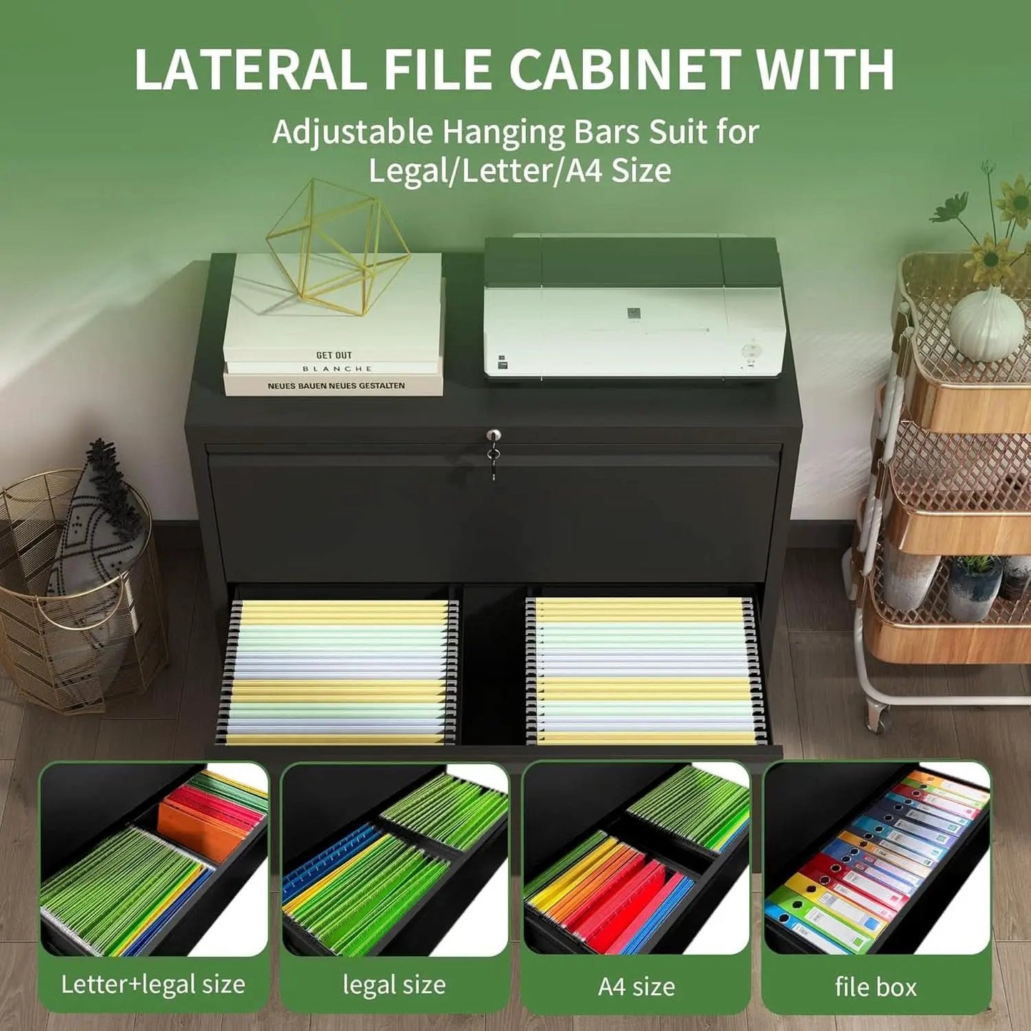 Black Lateral File Cabinet With Lock For Home Office from PriceLows™
