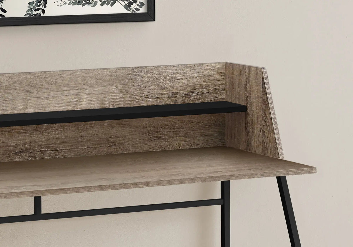 Marble Look Computer Desk | 47.25 Inch Width | Storage Shelves | Trapezoid Metal Base