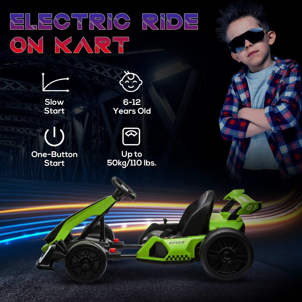 Aosom Electric Go Kart for Kids | 24V Dual Drive | 7.5 MPH | Green