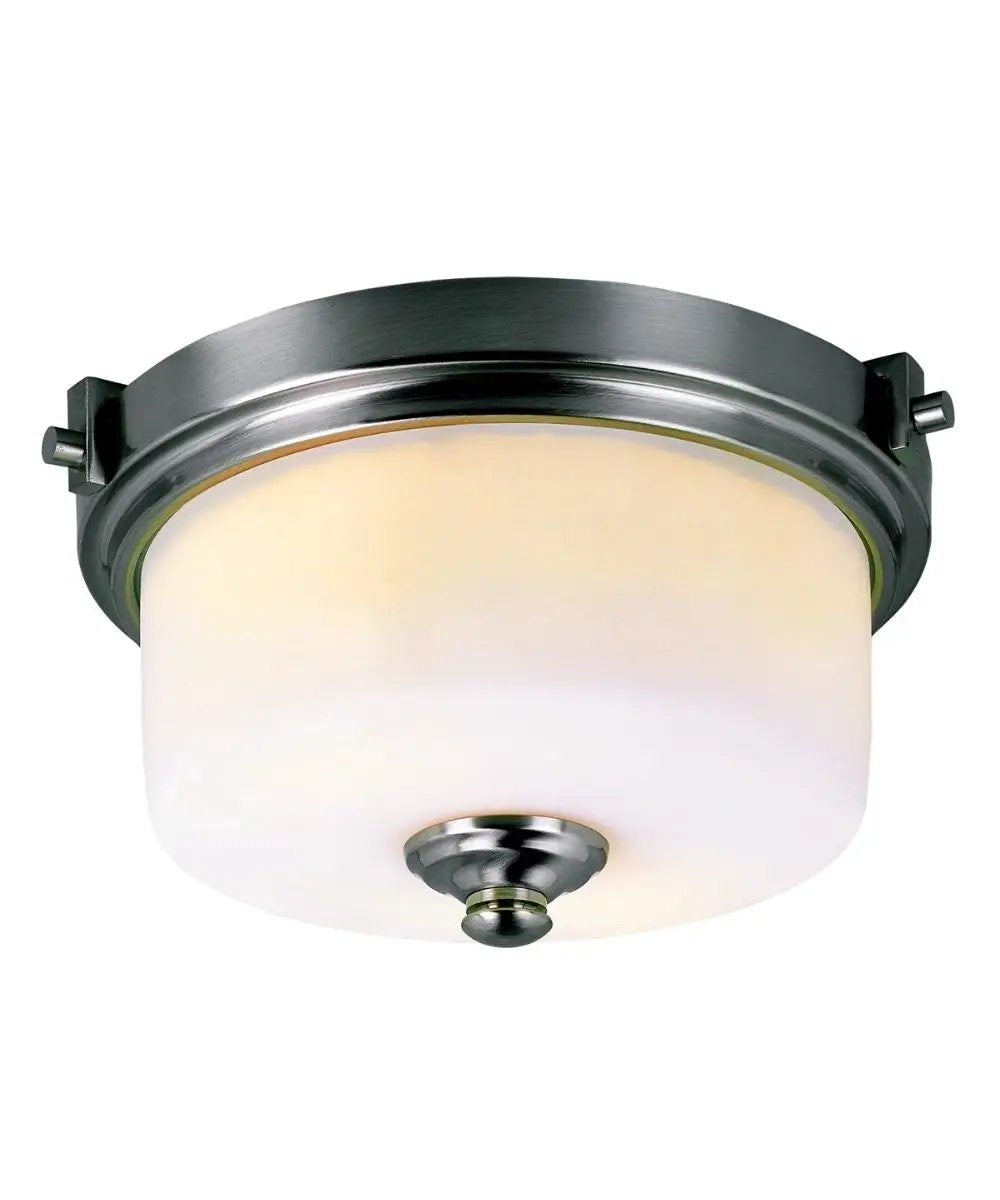 Flush Mount Light Fixture | 2 Light | Brushed Nickel | 13 Inch Width