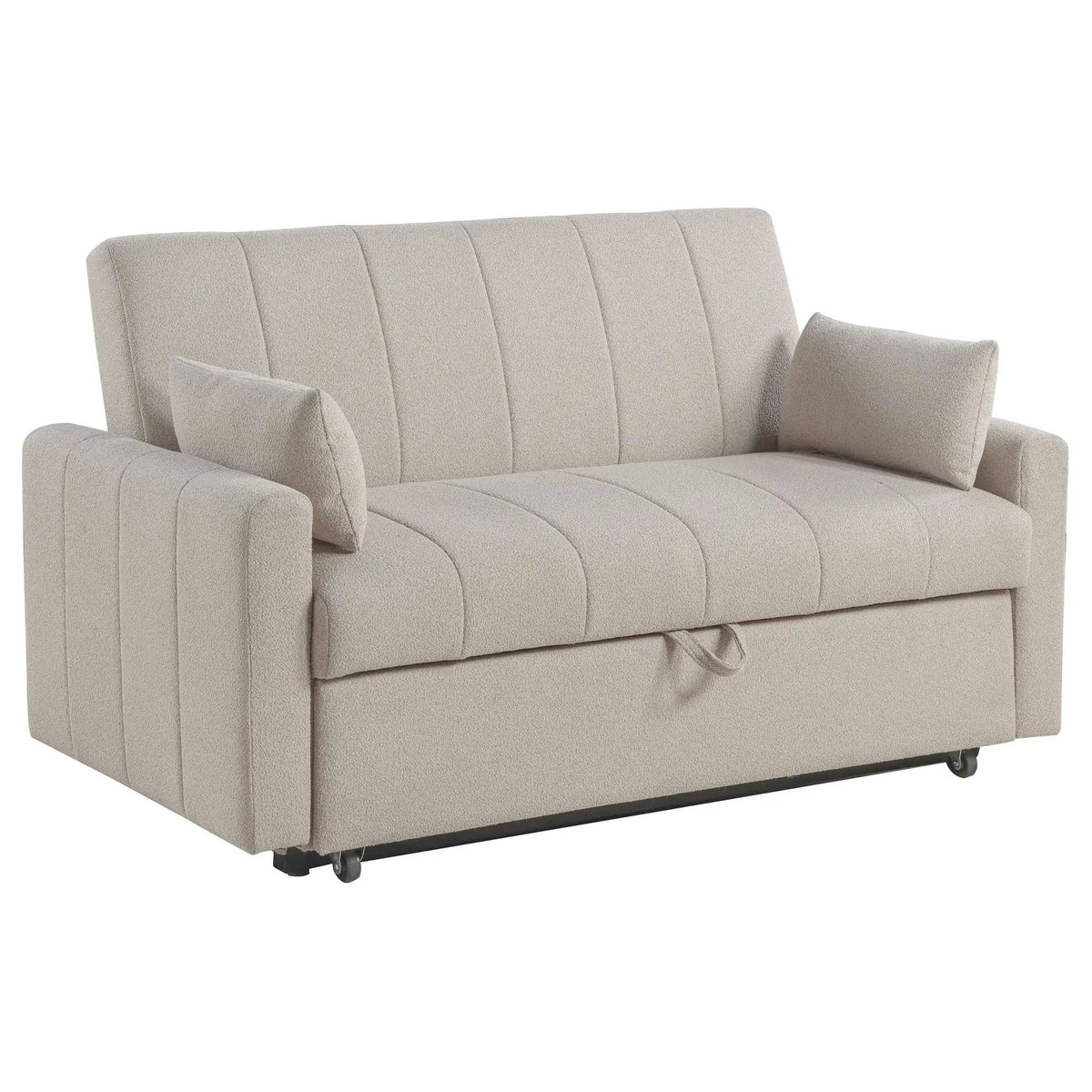 Portland Boucle Upholstered Sleeper Sofa Bed Latte Sleeper Loveseat | 59.75 x 34 x 36.5 in | Boucle | Bedroom