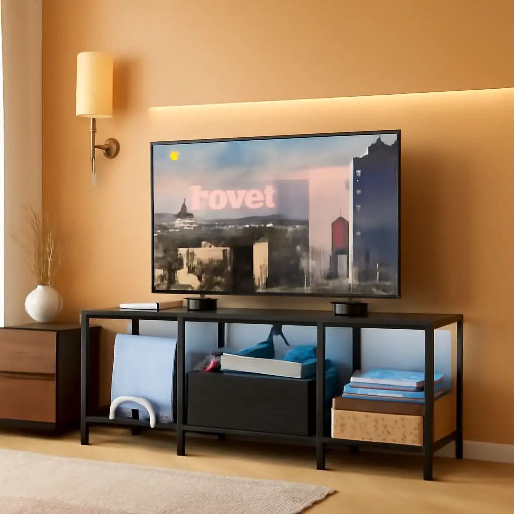 LED TV Stand For 55 Inch TVs With Open Shelves Black from PriceLows™