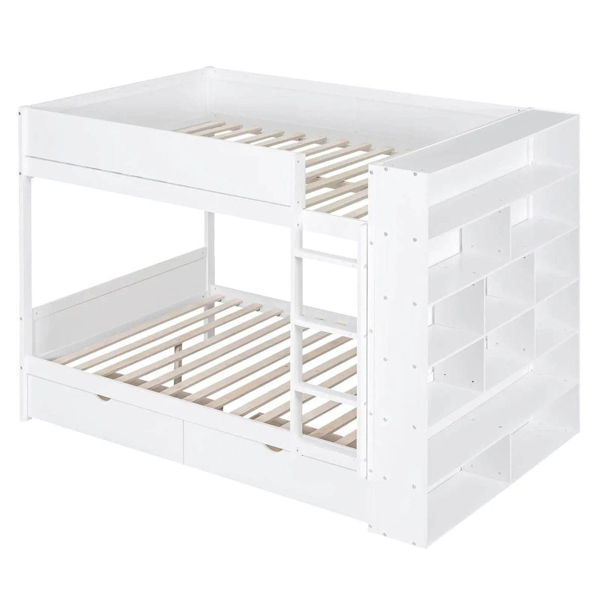 Bunk Bed With 2 Drawers And Multi Layer Cabinet | 2 Pieces | Pine Wood | Bedroom