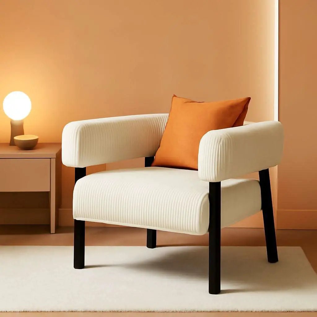 Beige Corduroy Barrel Chair Set Of 2 With Wood Legs from PriceLows™