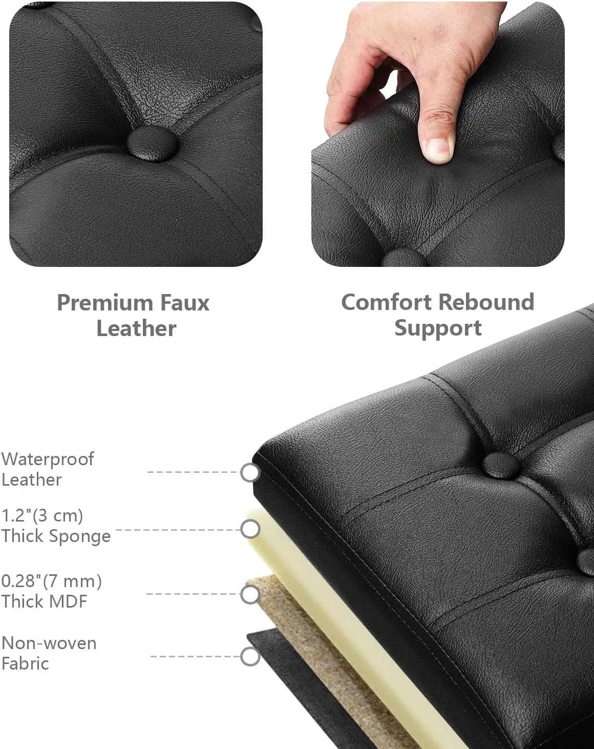 Ottoman With Premium Black Storage 34 Inch Dimension from PriceLows™