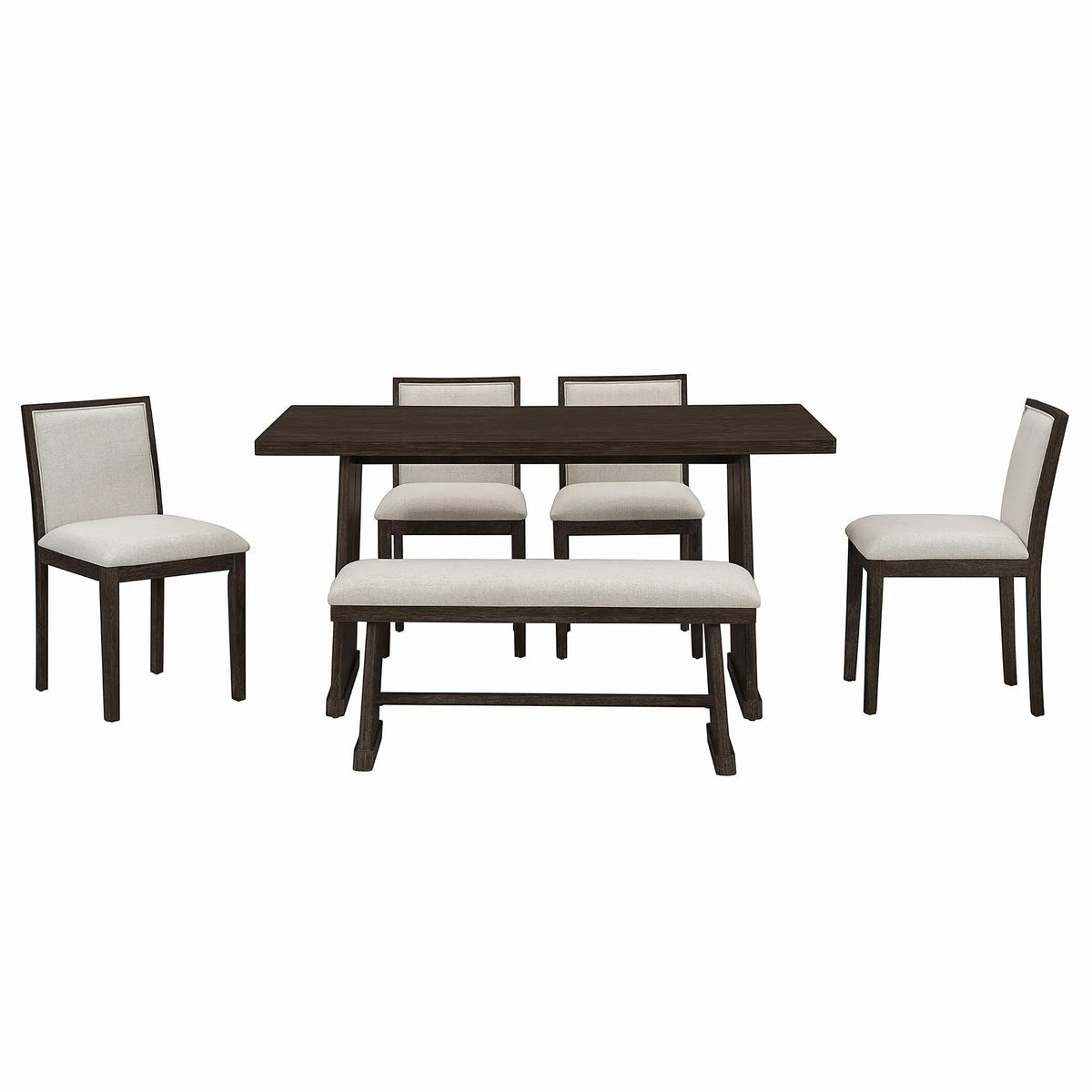 Dining Set | Rectangular Table | 4 Chairs 1 Bench | Seats 6