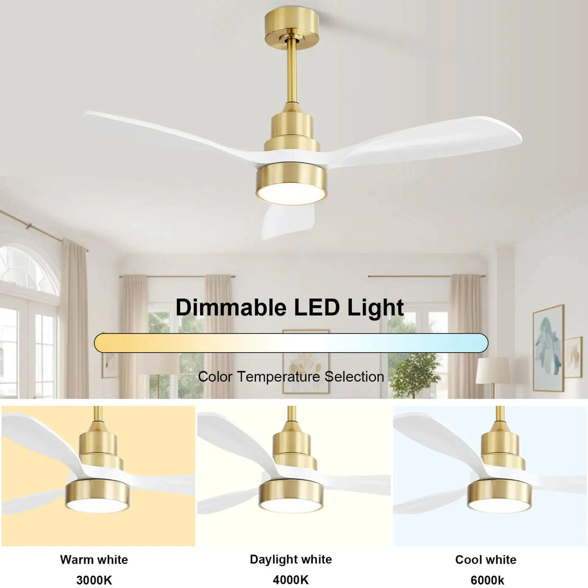 Indoor Ceiling Fan | 48 Inch Span | Dimmable LED Light | 6 Speed Remote Reversible Blades