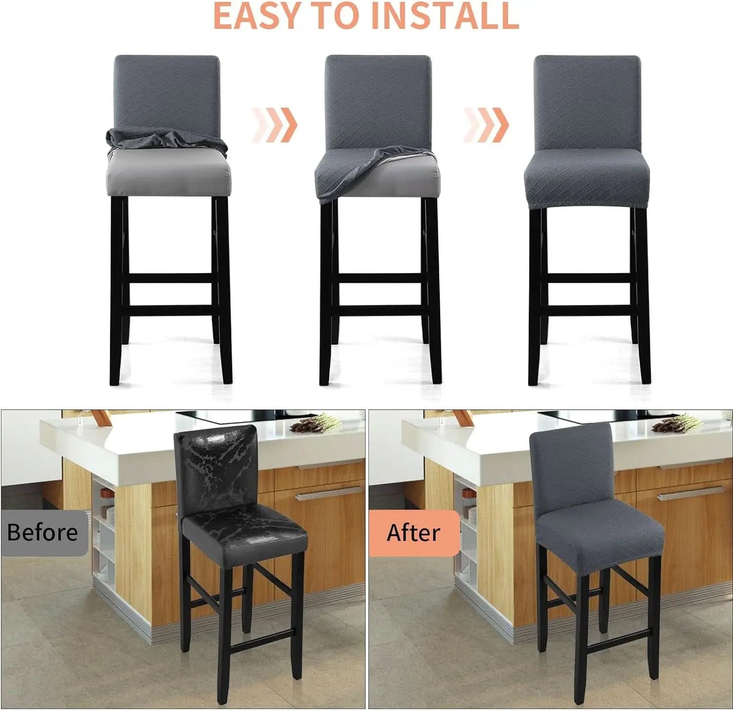 Waterproof Bar Stool Covers Grey Slipcovers 4 Pack Set from PriceLows™