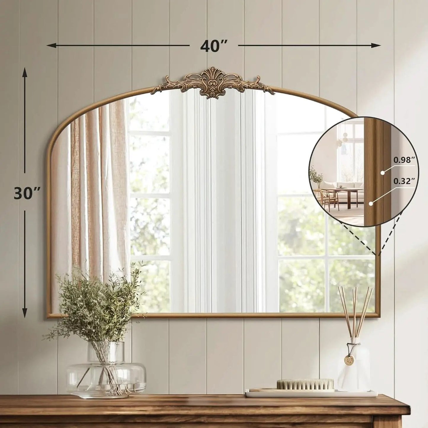 Arched Gold Wall Mirror 40x30 Inches Vintage Ornate from PriceLows™
