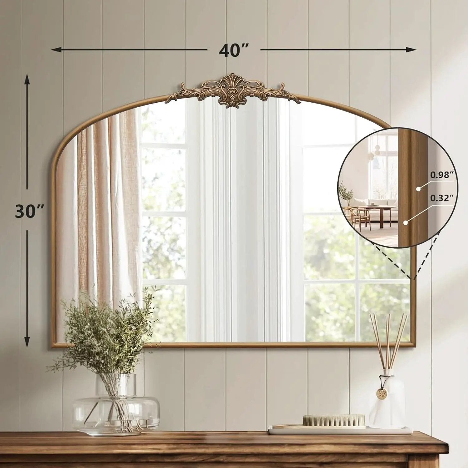 Arched Gold Wall Mirror 40x30 Inches Vintage Ornate from PriceLows™