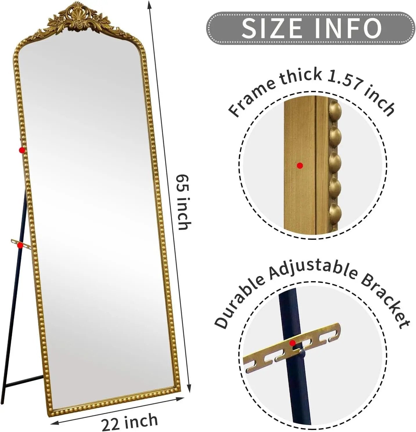 65 Inch Gold Baroque Full Length Floor Mirror Ornate Antique from PriceLows™
