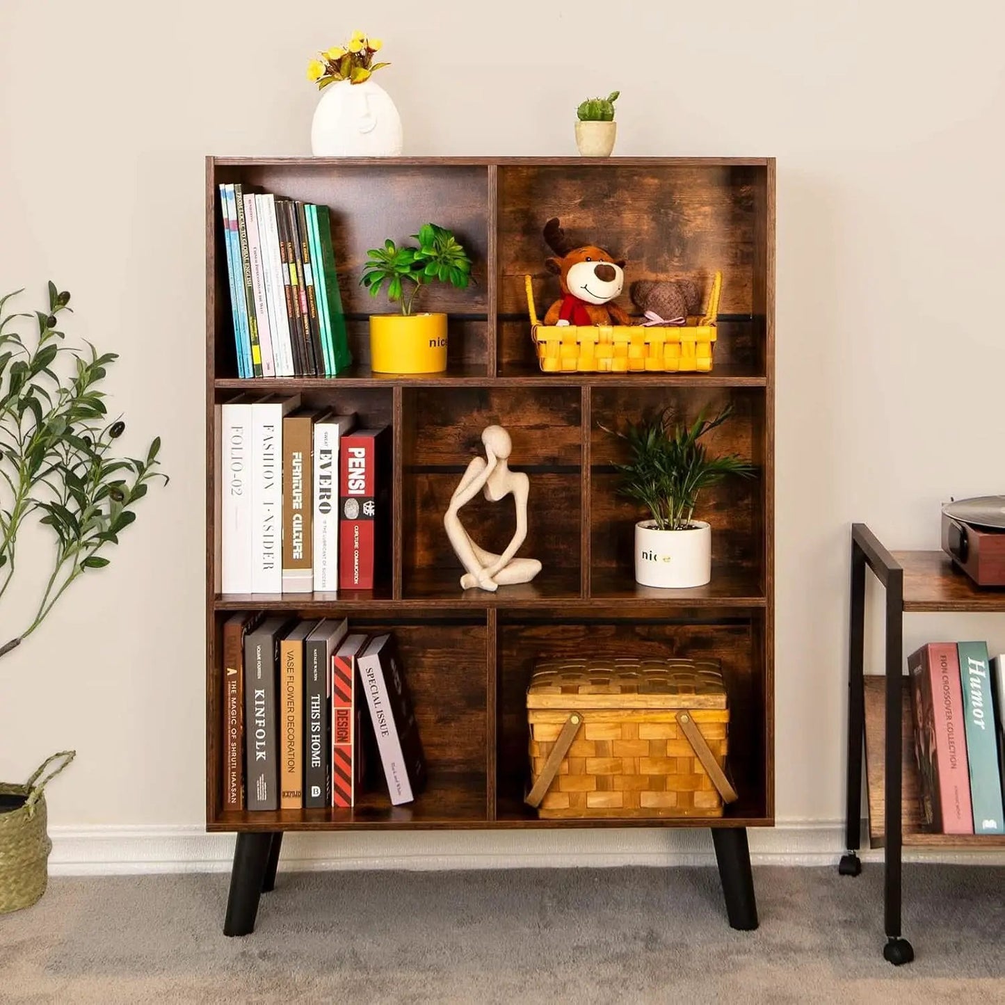 Rustic Brown 3 Tier Cube Bookshelf With Open Sides from PriceLows™
