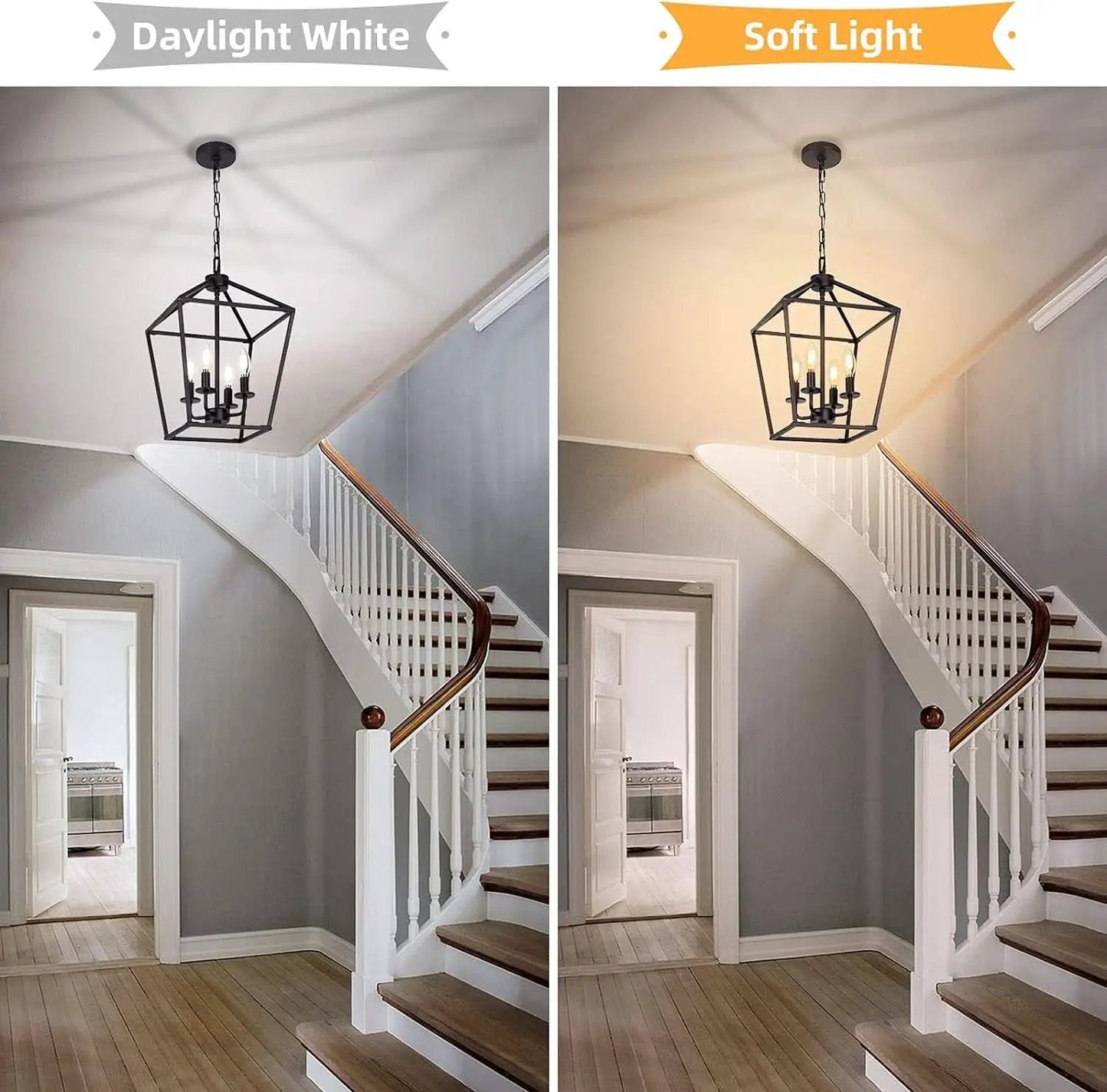 4 Light Black Lantern Chandelier With Adjustable Height from PriceLows™