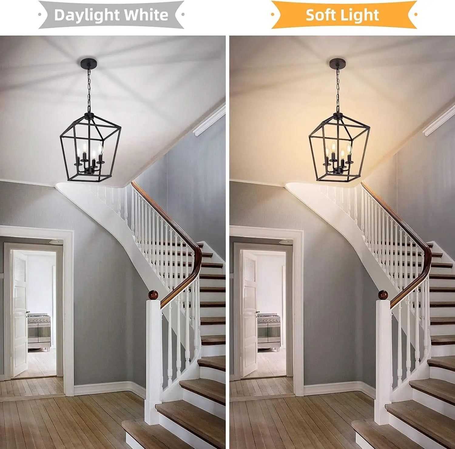 4 Light Black Lantern Chandelier With Adjustable Height from PriceLows™