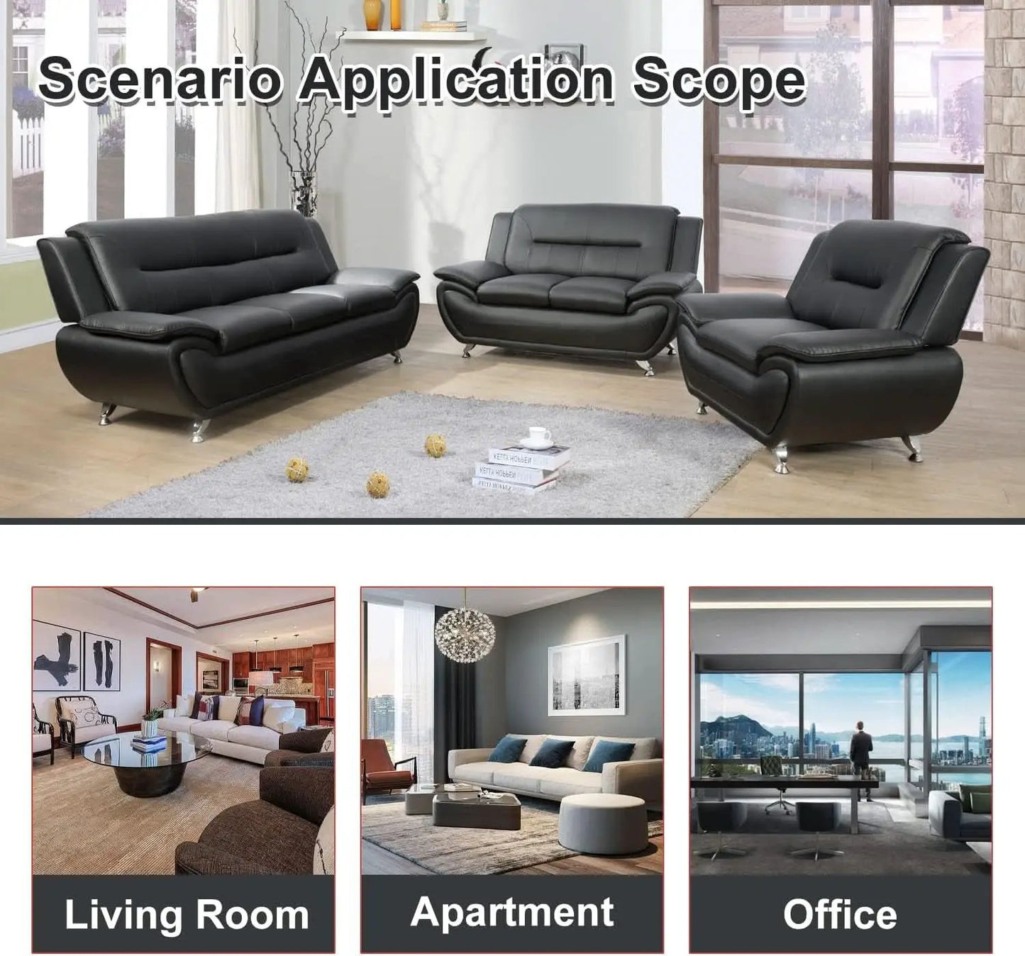 Leather Sofa and Loveseat Set for Living Room Black Leather Furniture from PriceLows™