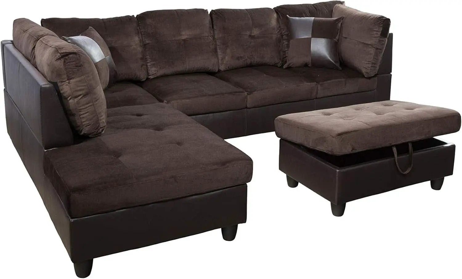 3-Piece Contemporary Sectional Sofa With Chaise And Storage Ottoman Chocolate from PriceLows™