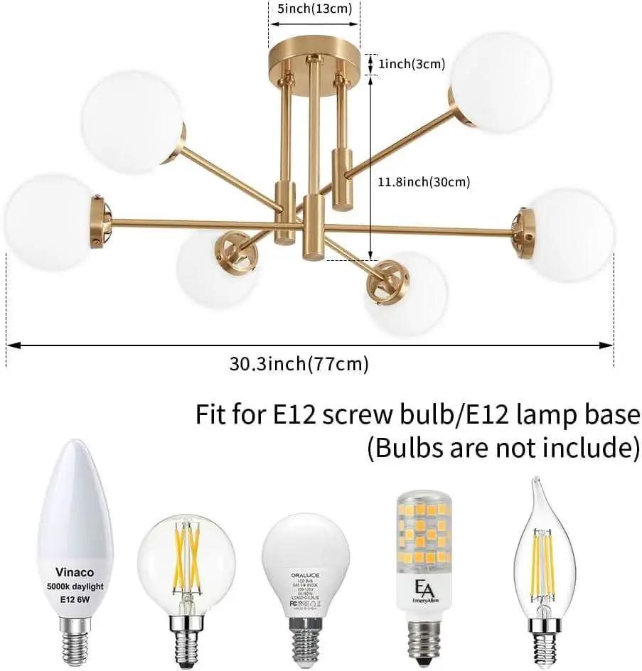 Gold Sputnik Chandelier Glass Globe Shade Modern Light from PriceLows™