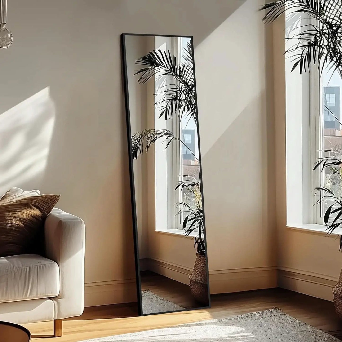 Full Length Floor Mirror 56x15 Inch Black Frame Stand from PriceLows™