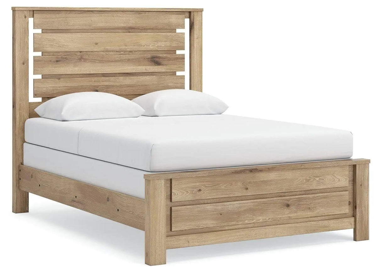 Panel Bed | Queen Size | Rustic Tan | Substantial Headboard