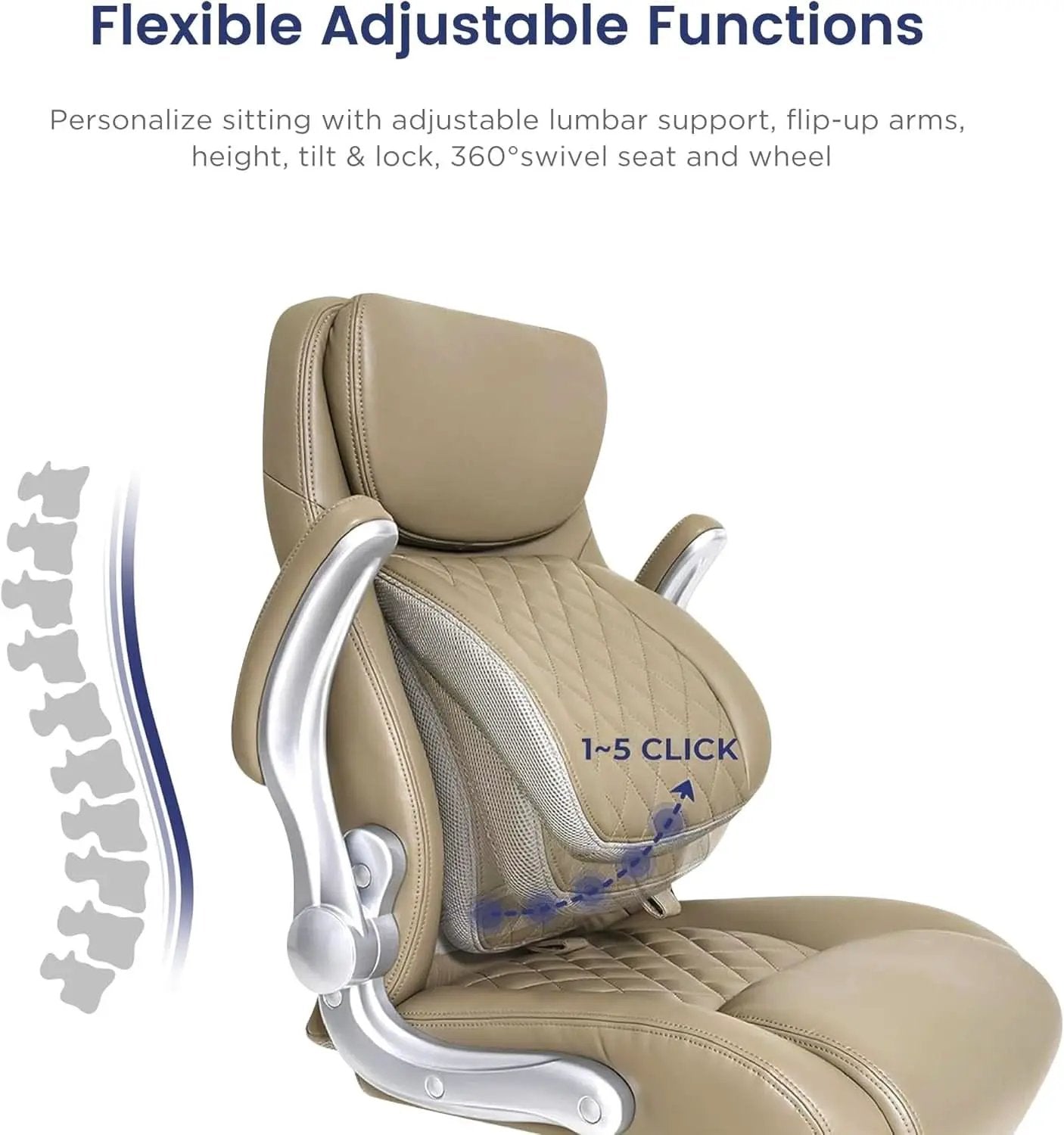 Ergonomic Office Chair Microfiber Leather With Adjustable Lumbar Support Taupe from PriceLows™