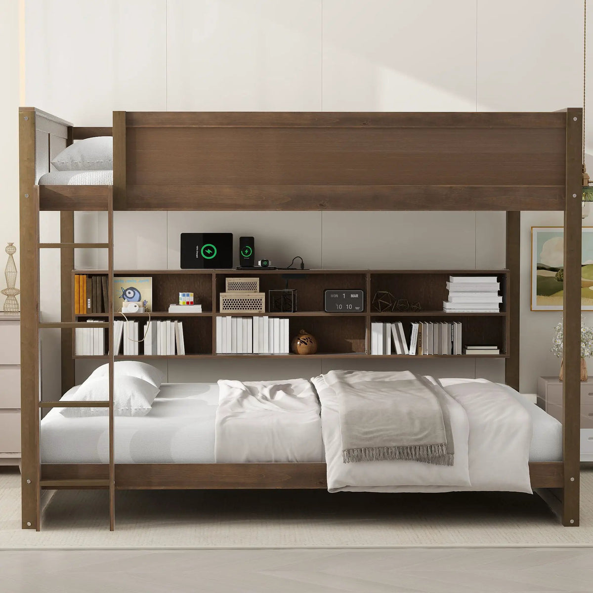 Bunk Bed | Solid Pine Wood | Six Side Cabinets | Dual Usb Ports